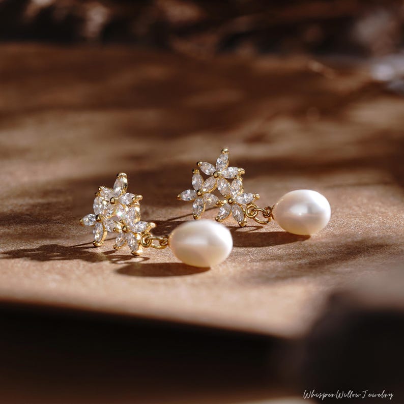 Pearl Earrings with CZ Diamond