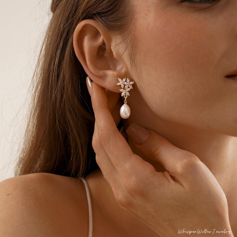 Pearl Earrings with CZ Diamond