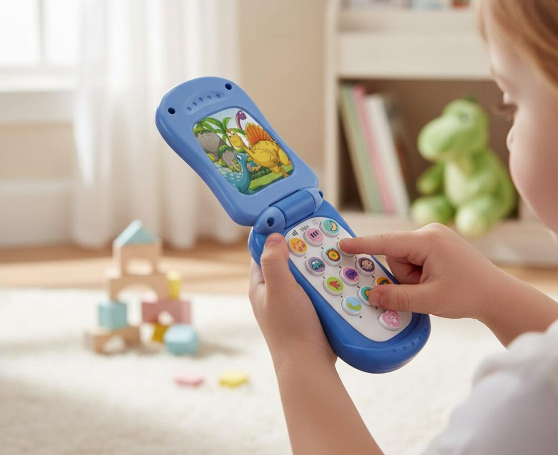 Musical Flip Phone Toy with Cartoon Sounds Lights – Interactive Early Learning Toy