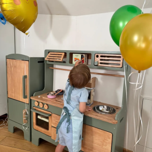Handcrafted Wooden Play Kitchen with Hood & Microwave: Montessori Toys