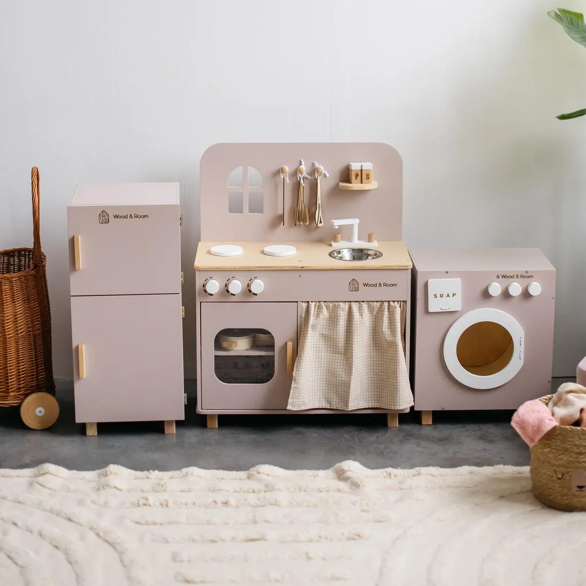 Wooden Montessori Kids Kitchen Playset - Imagination Station for Little Cooks