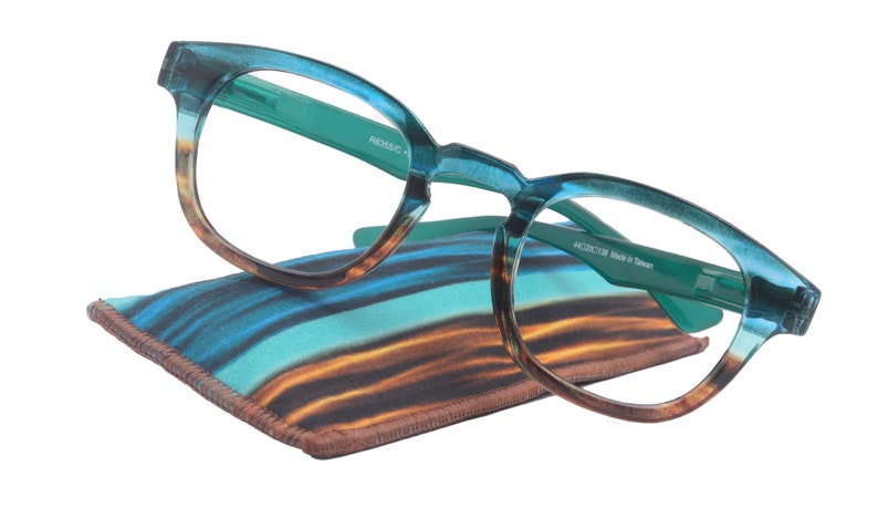 Sorbet Premium Reading Glasses High End Readers +1.25 .. +3.00 (Blue, Brown Transparent) Round Optical Frames.