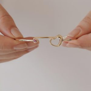 Double Heart Garnet Cuff Bracelet