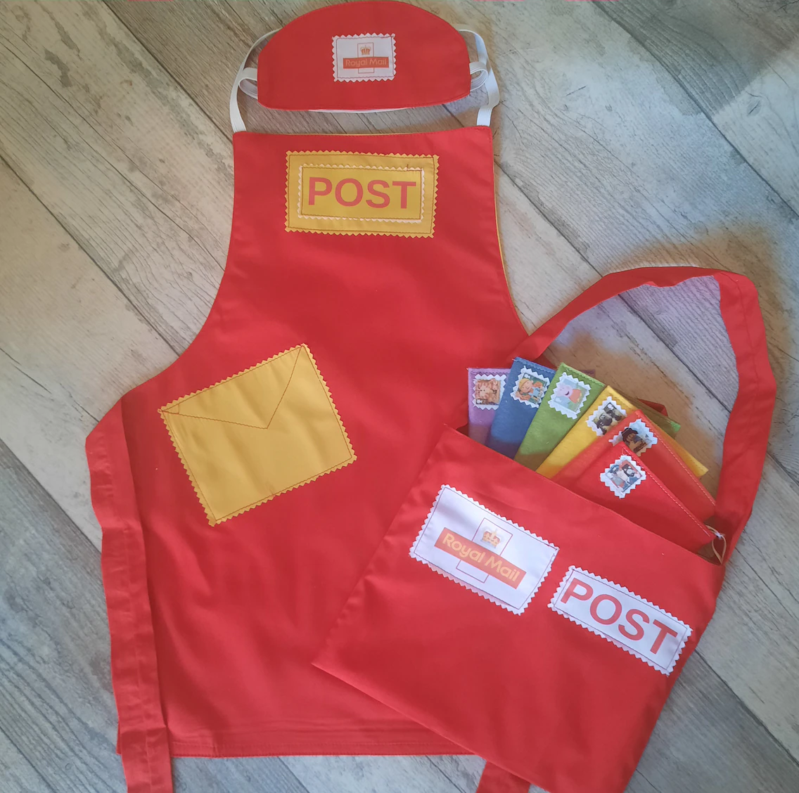 Pretend Play, Children's Postman Apron: Role Play Costume with Post Bag & Letters