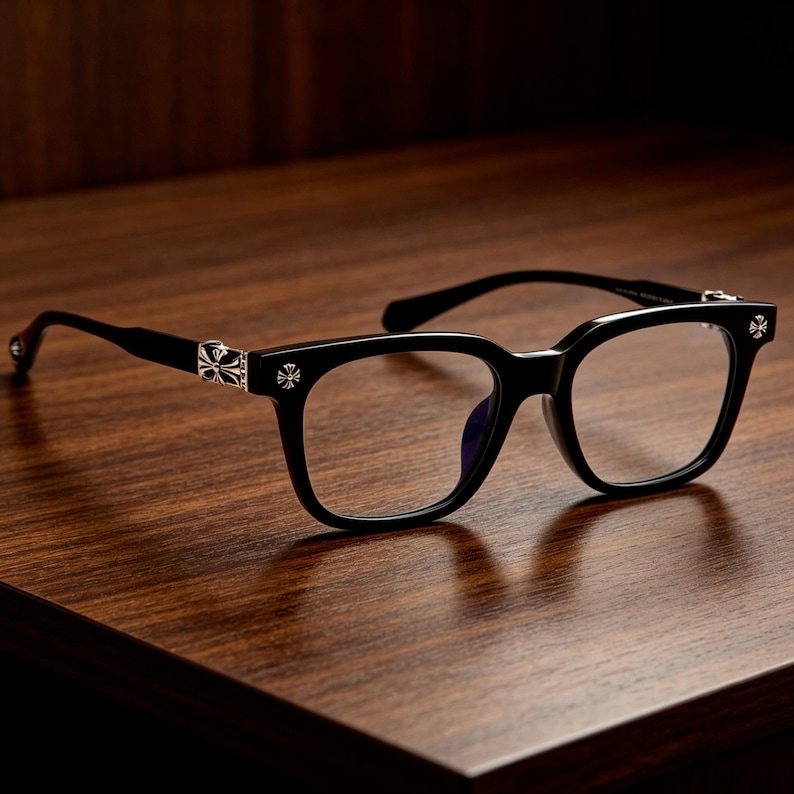 Gothic punk cross Glasses black and silverk Square Frames rame, Y2K retro decadent style, unisex gift.