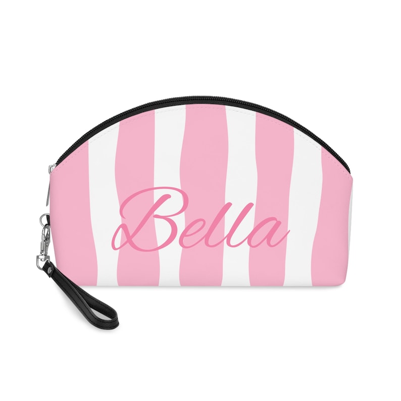 Pink and White Stripe Personalized Makeup Bag, Bridal Bachelorette Bridesmaid