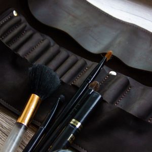Leather brush roll,Leather brush holder,Leather brush case,Portable makeup roll,Makeup brush roll