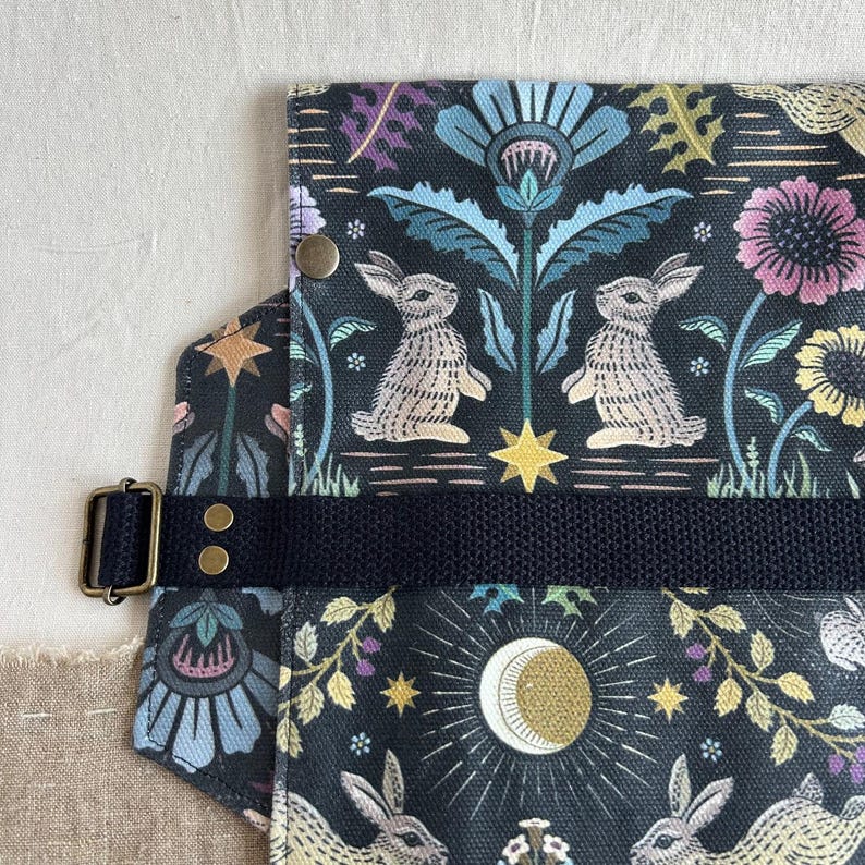 Moon Bunny Paint Brush or Pencil Roll, Canvas Artist Organizer