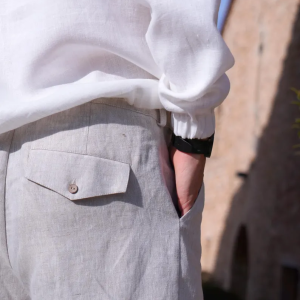 Men's Pleated Linen Pants with Elastic Cuffs