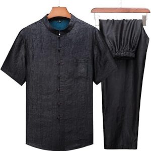 Casual Suit Chinese Thin Silk Loose Straight Silk Middle-Aged Dad's Dress(L)